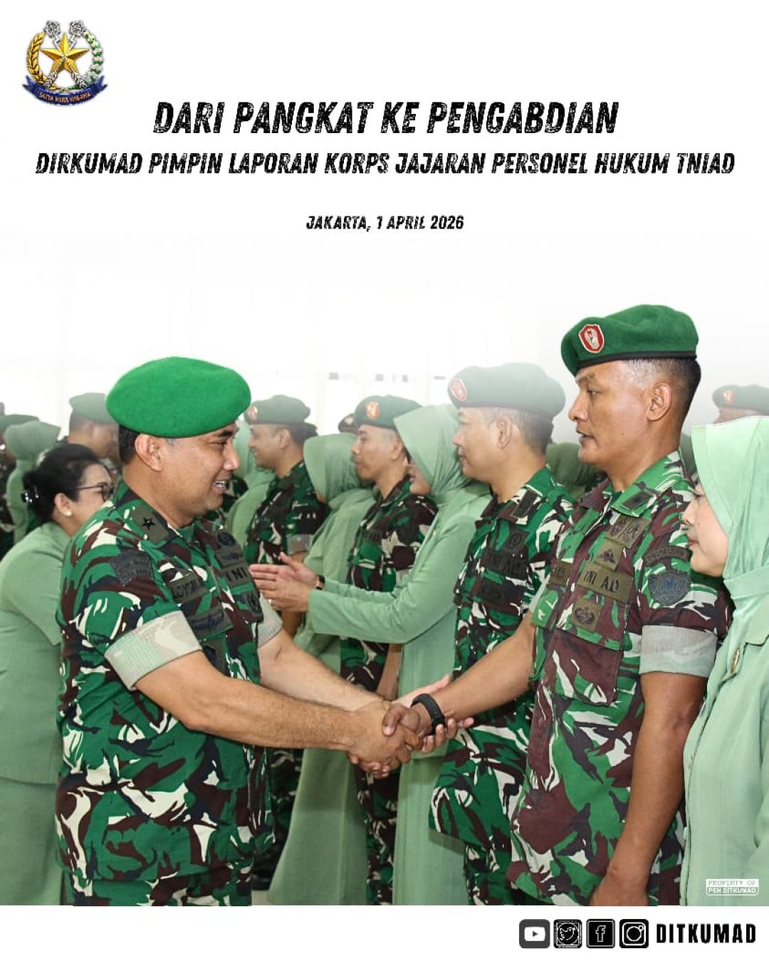 Dari Pangkat ke Pengabdian: Dirkumad Pimpin Laporan Korps Jajaran Personel Hukum TNI AD