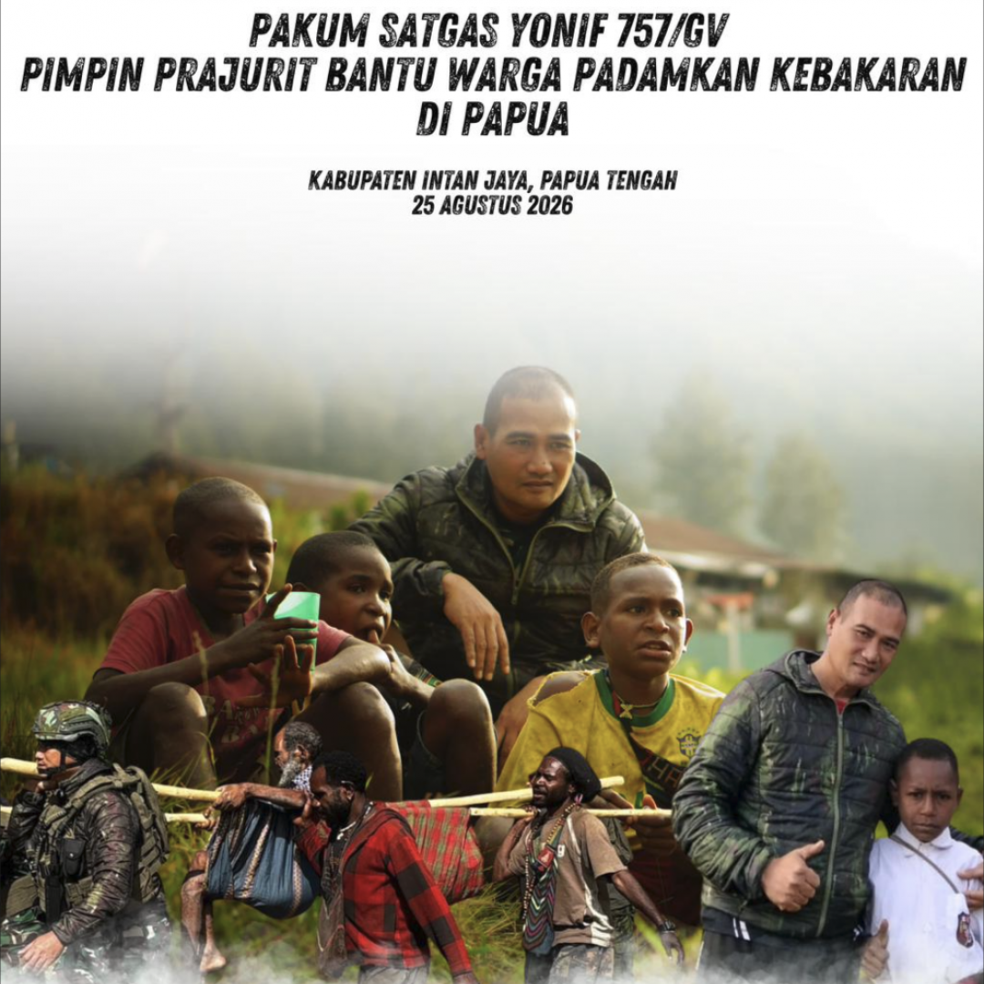 Pakum Satgas Yonif 757/GV Pimpin Prajurit Bantu warga Padamkan Kebakaran di Papua