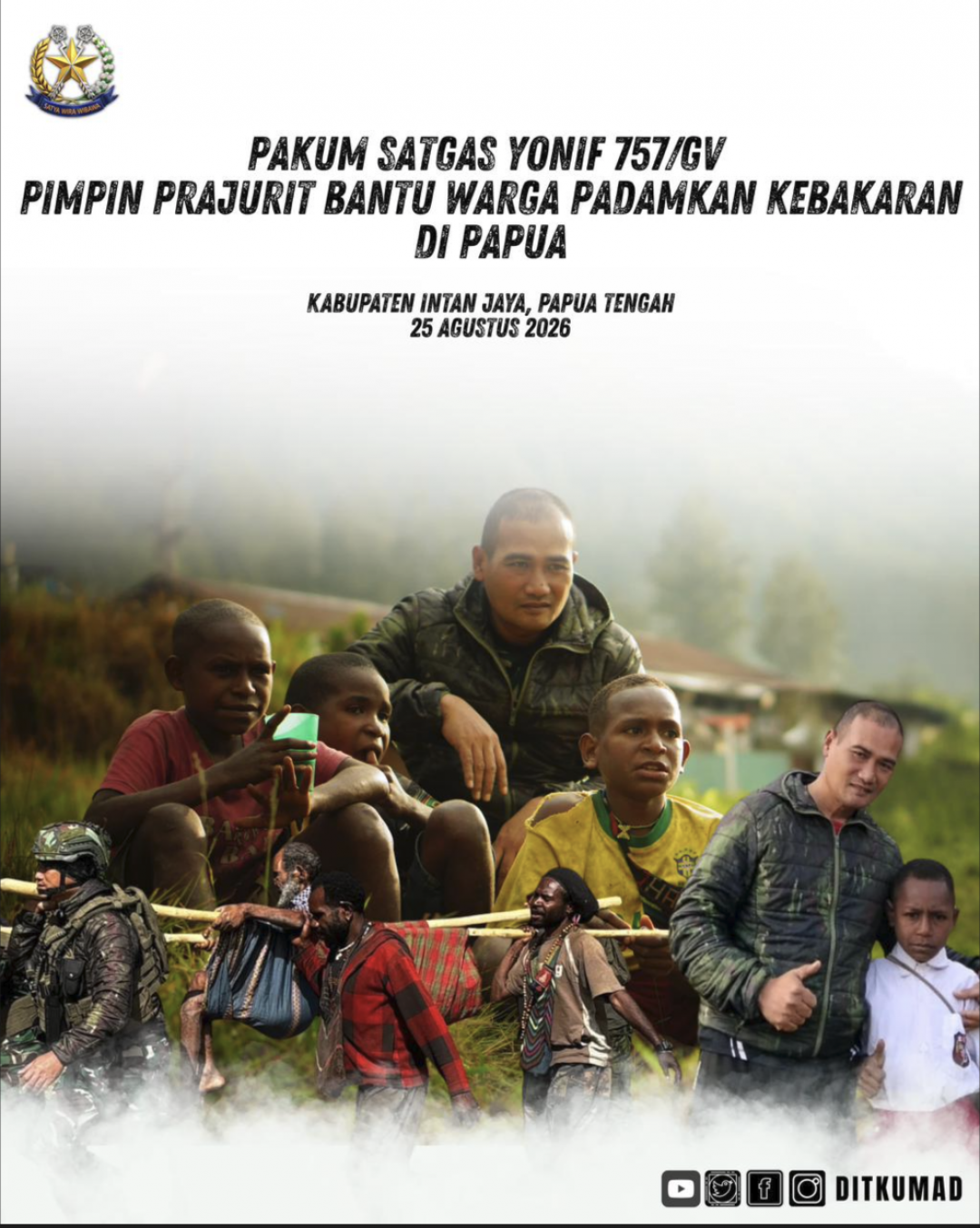 Pakum Satgas Yonif 757/GV Pimpin Prajurit Bantu warga Padamkan Kebakaran di Papua
