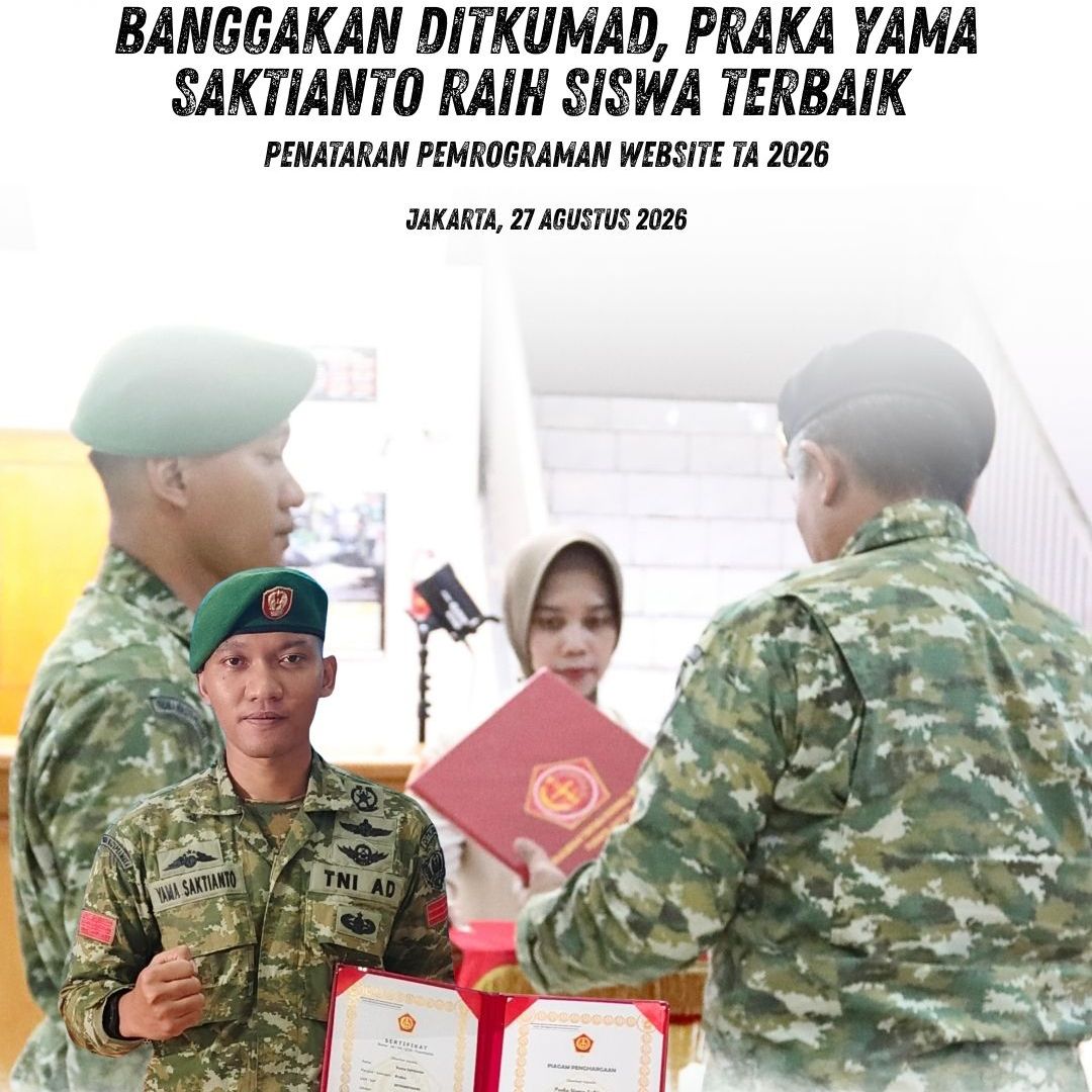 Banggakan Ditkumad, Praka Yama raih siswa terbaik penataran pemrograman website TA 2026